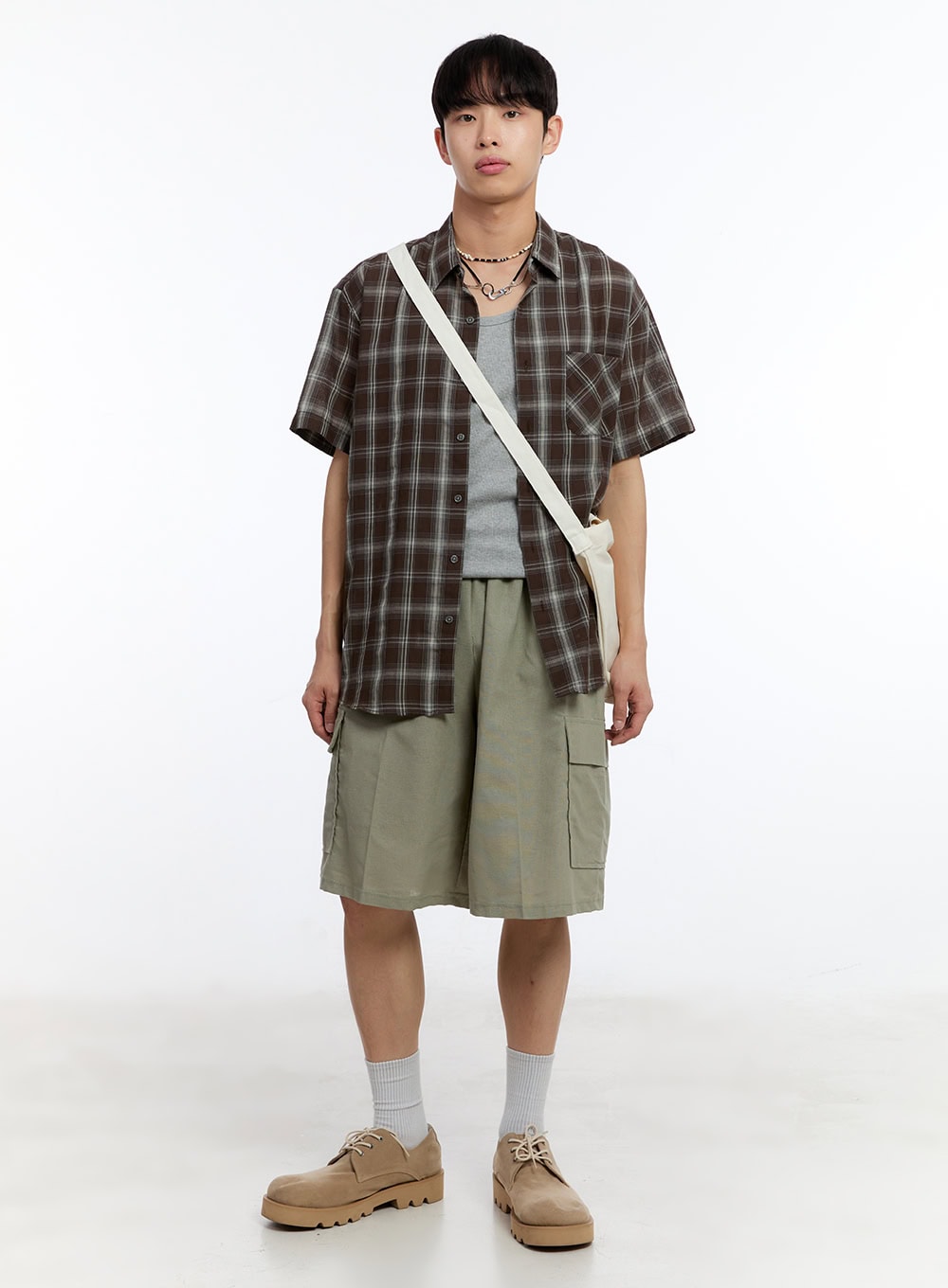 Men's Check Collared Short-Sleeve Shirt IY530