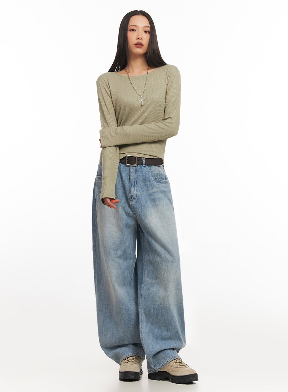 Ribbed Relaxed Long Sleeve Top IA504