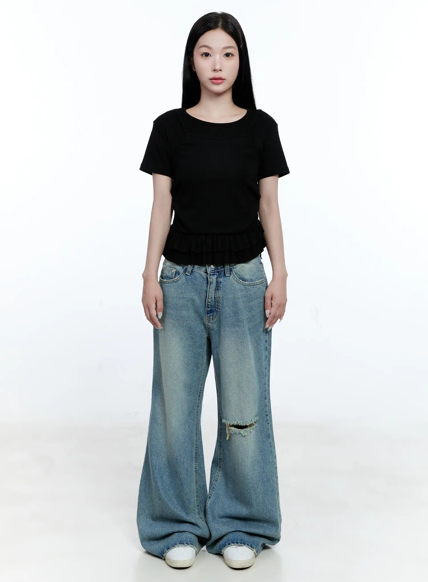 Mazie Distressed Wide-Leg Flare Jeans CG512