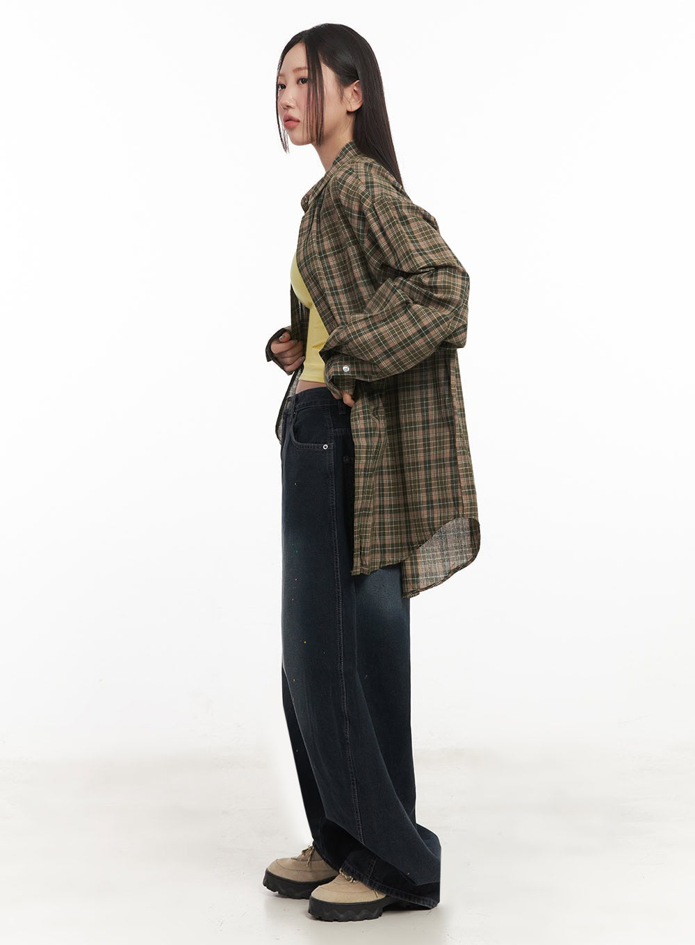 Checkered Oversize Collared T-Shirt IM525