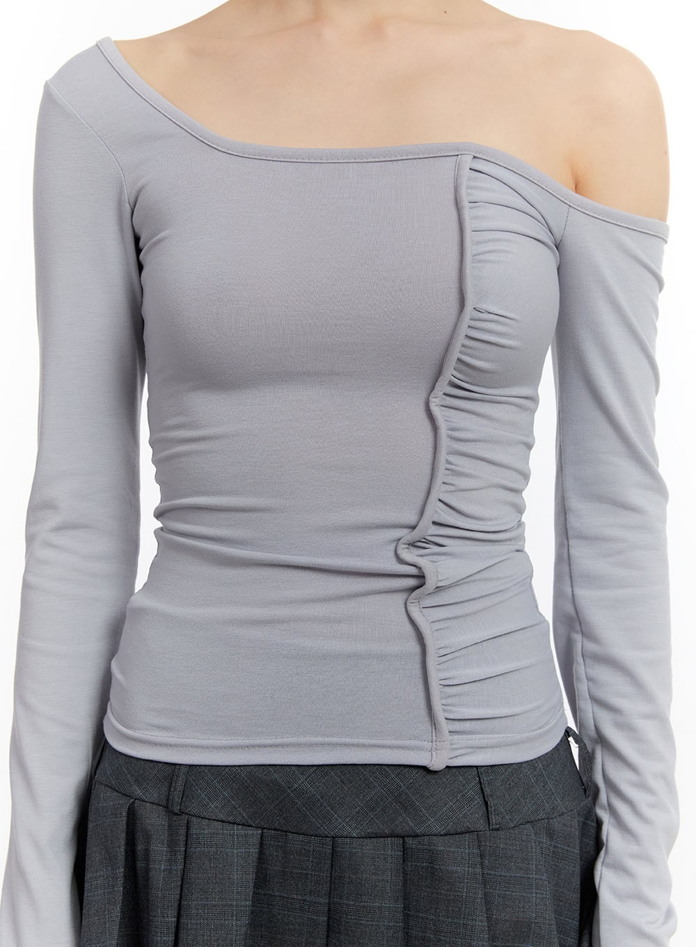 Shirred One-Shoulder Long-Sleeve Top CA508