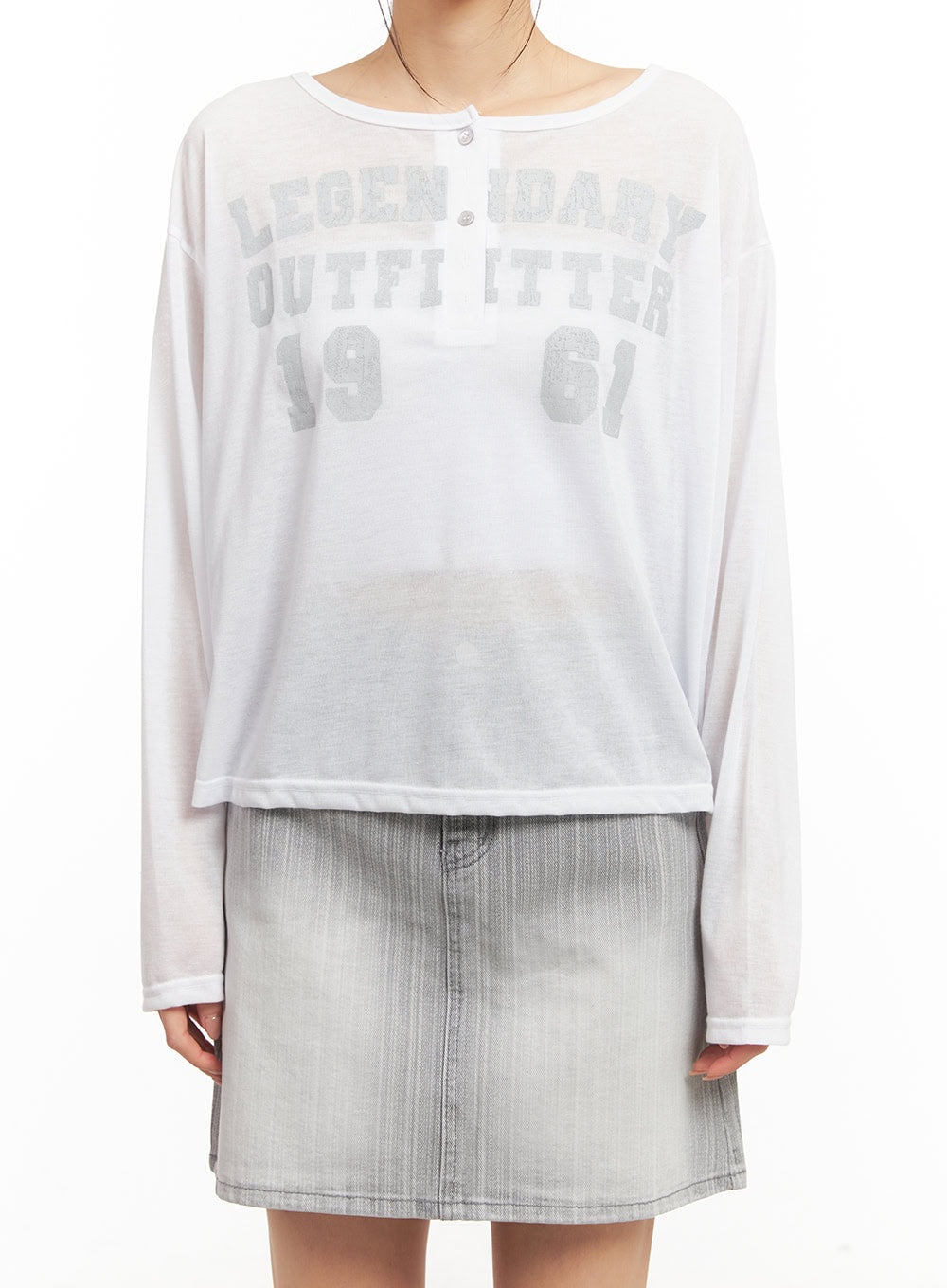 Sheer One-Shoulder Buttoned Tee CM503