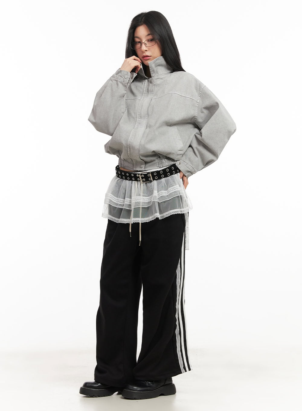 Lace Trim Striped Sweatpants CM504