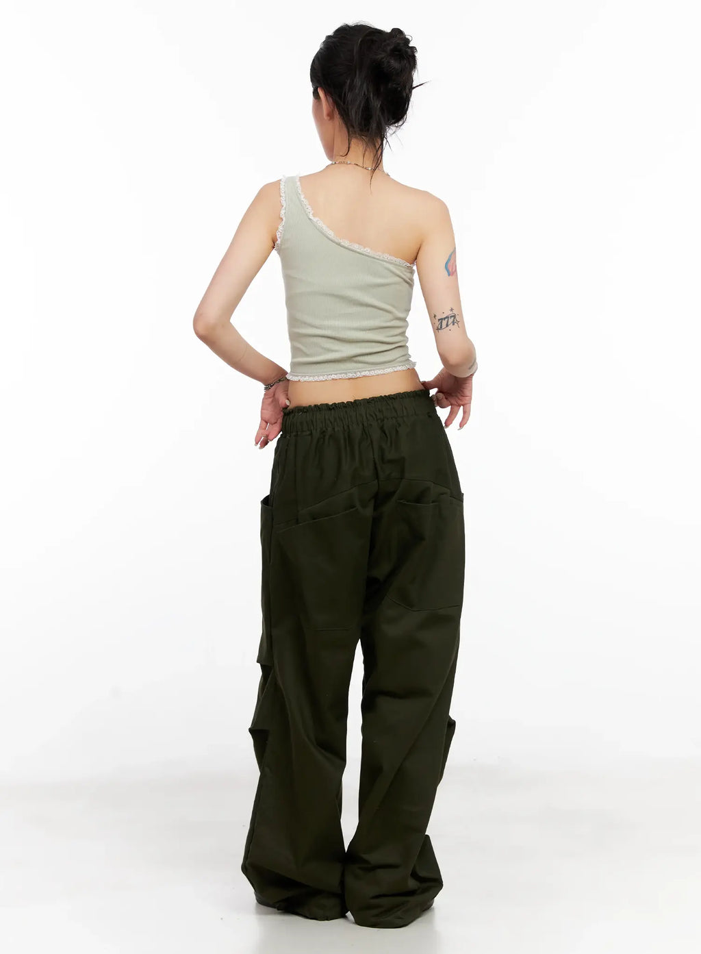 Asymmetric Lace-Trim Ribbed Top CL525