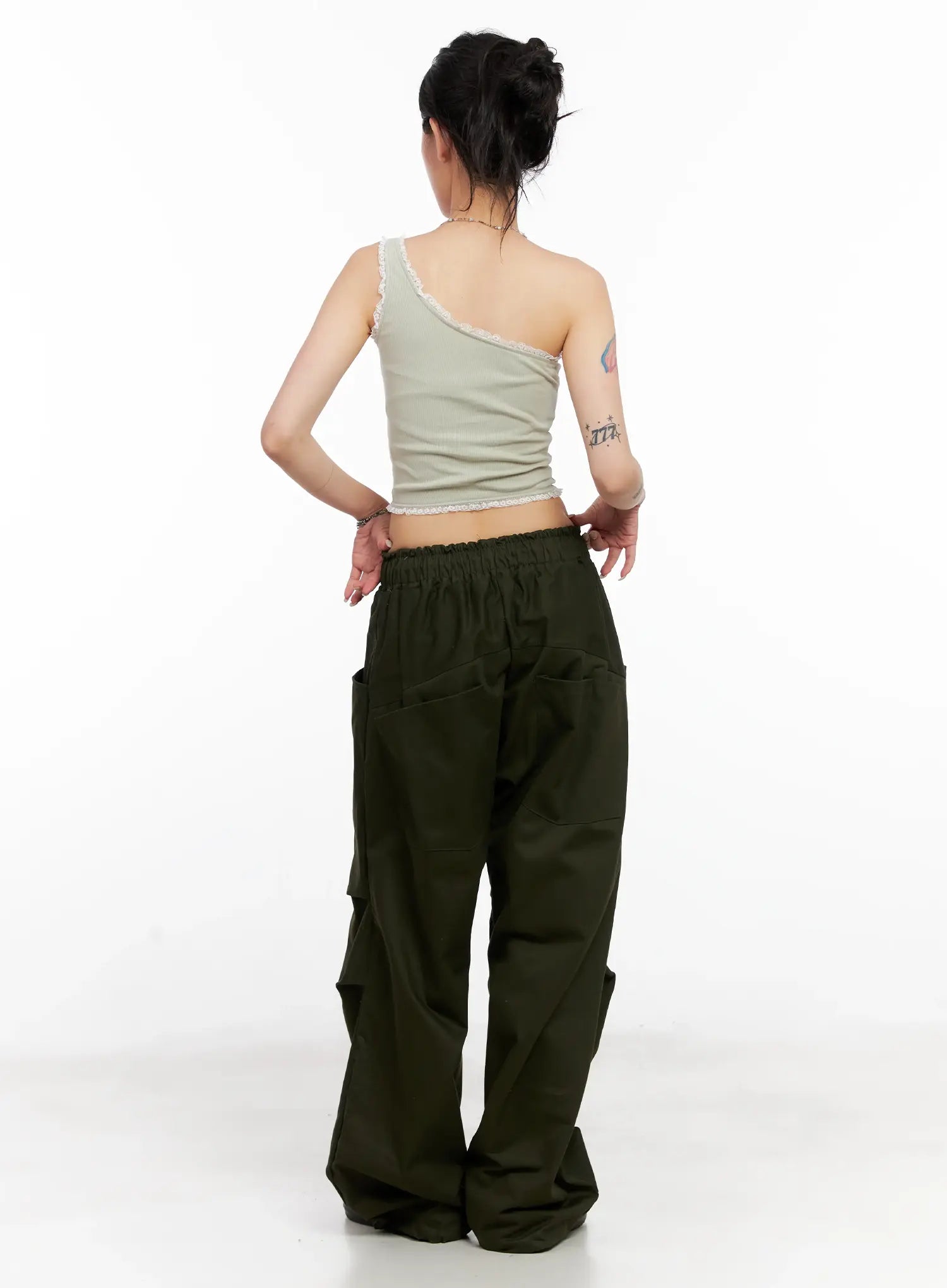 Asymmetric Lace-Trim Ribbed Top CL525