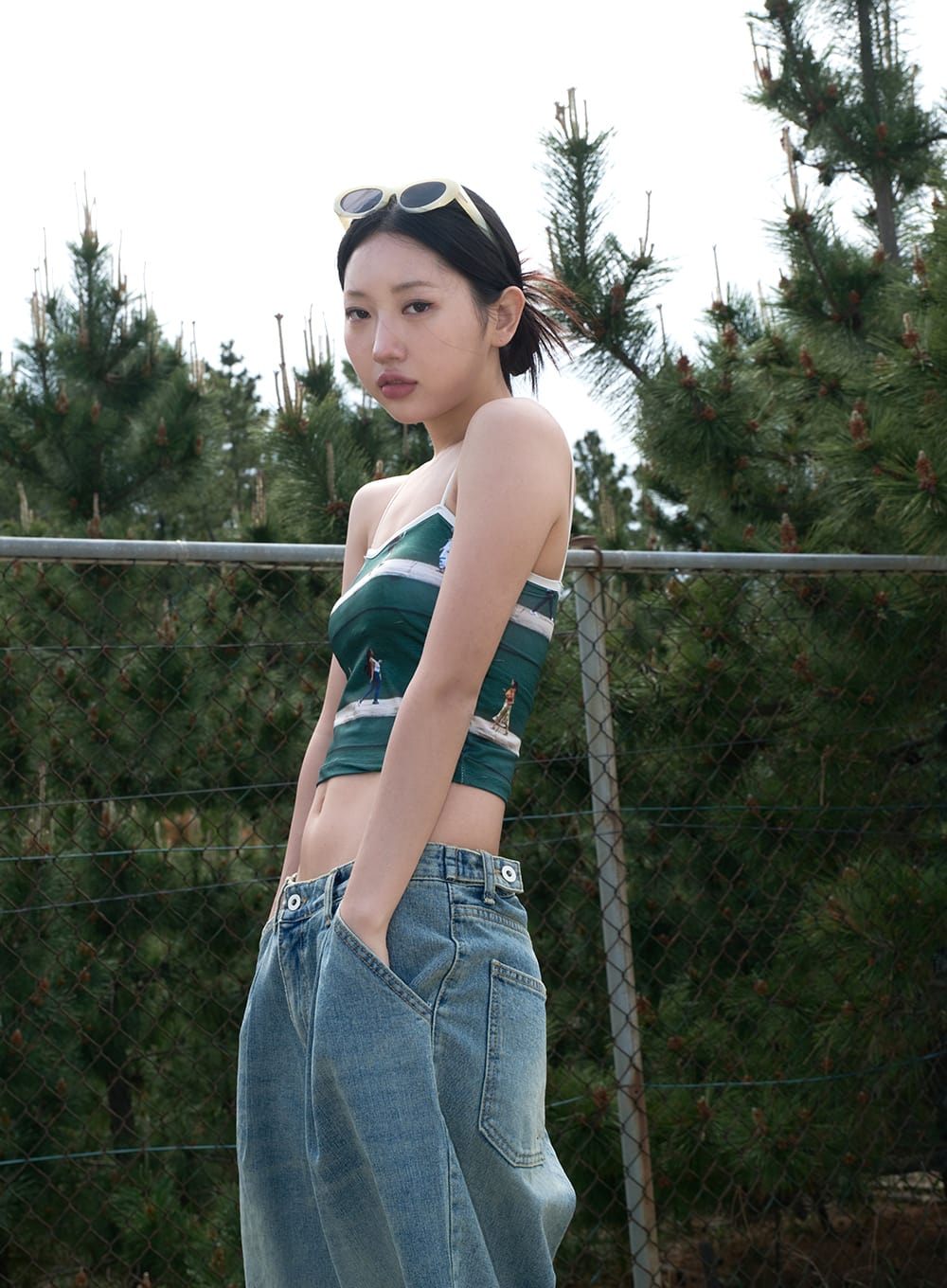 Green Graphic Top CY317