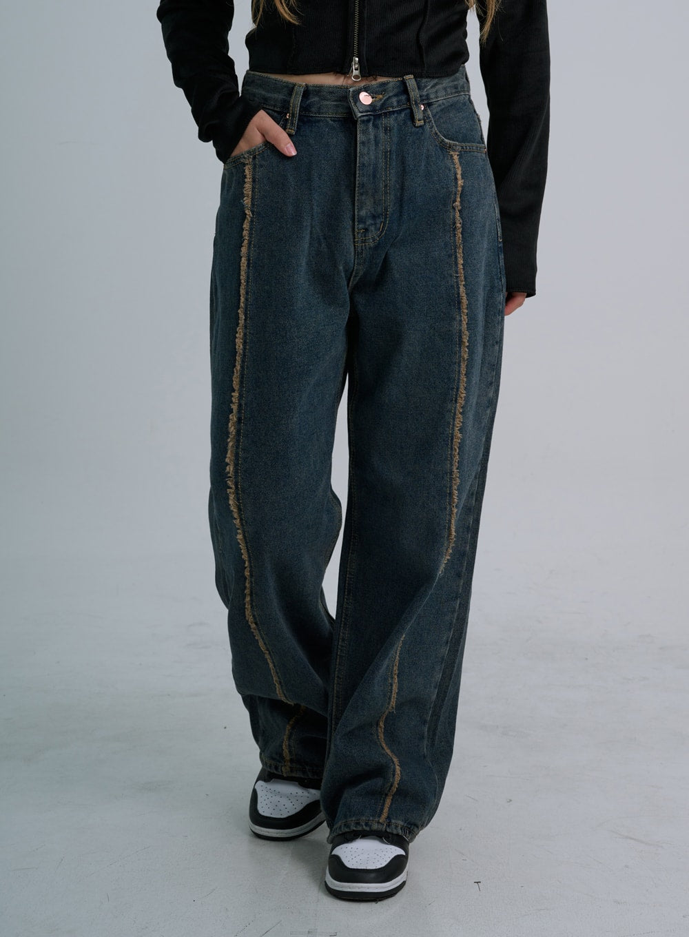 Retro Stitching Wide Denim Pants CO21