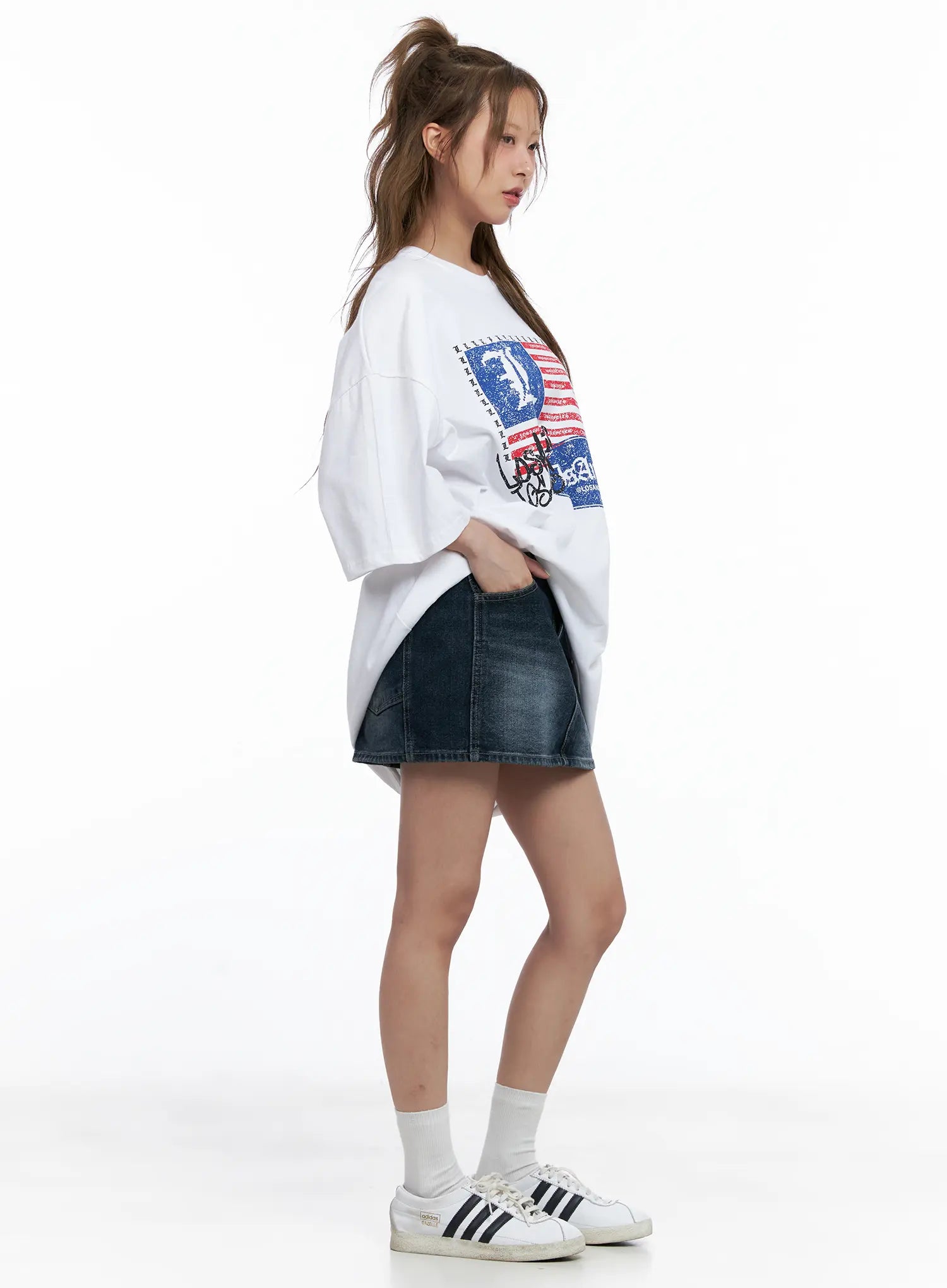 Vintage-Wash Denim Mini Skirt CL511