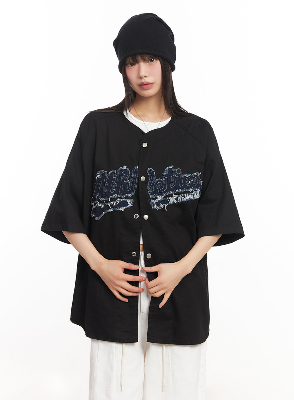 Oversized Patchwork Button-Up Shirt IA528