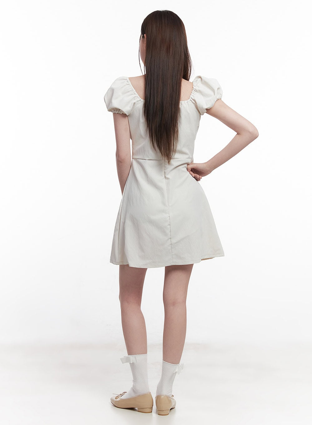 Puff-Sleeve Shirring Mini Dress CY515