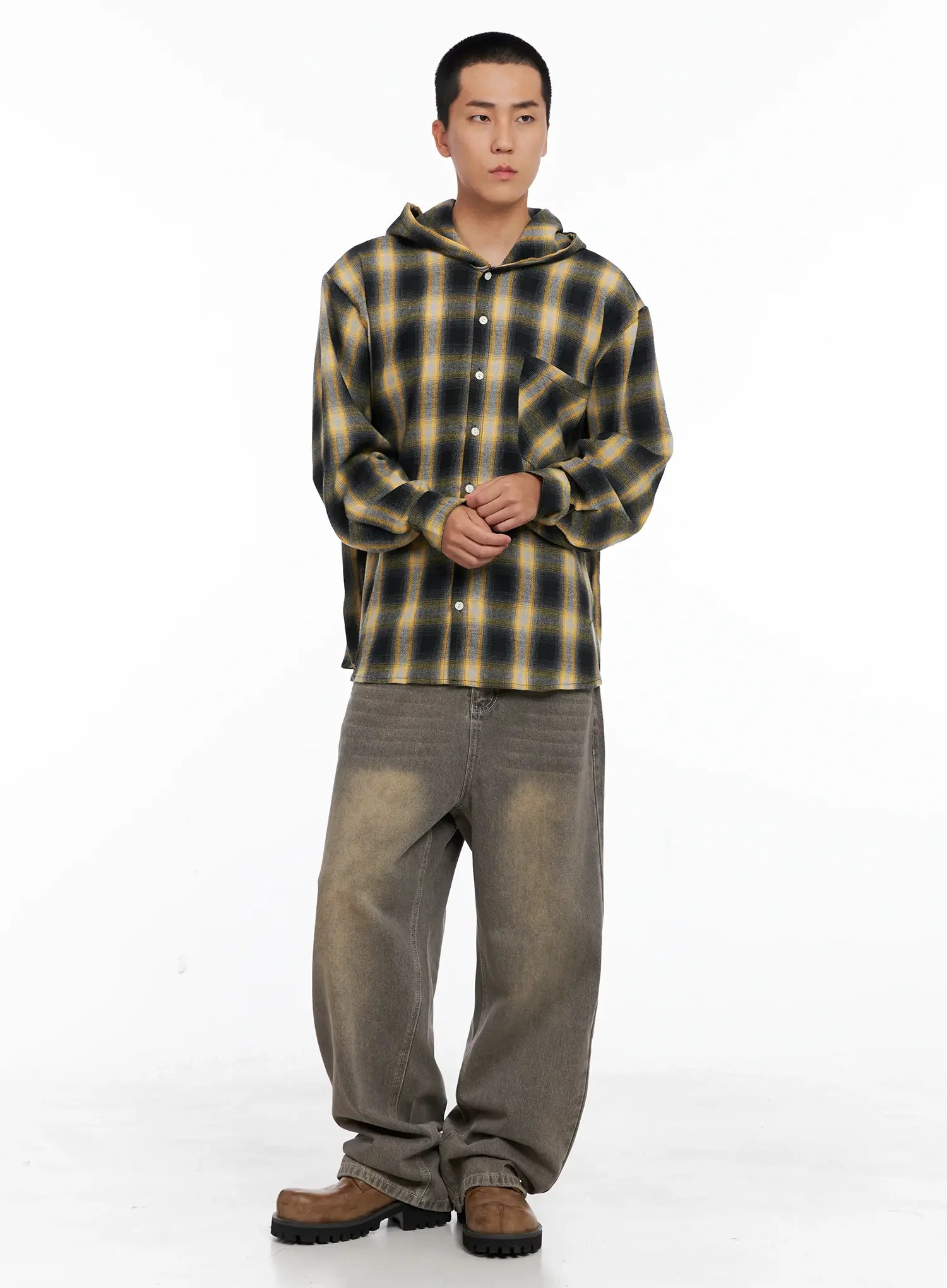 Men's Plaid Flannel Hooded Shirt IG529