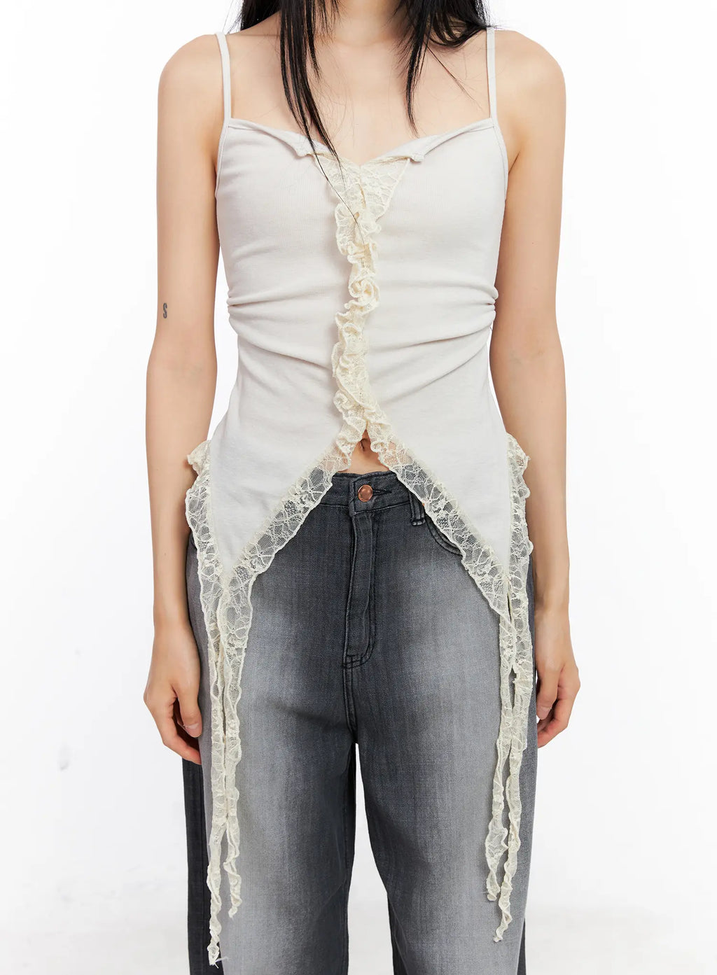 Lace-Trim Ruffle Tank Top CL529