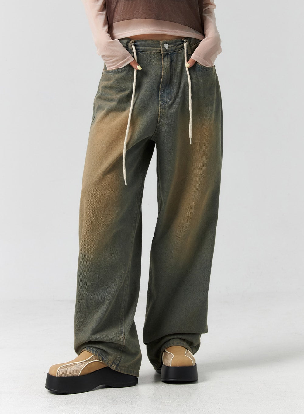 String Washed Wide Leg Jeans CS302