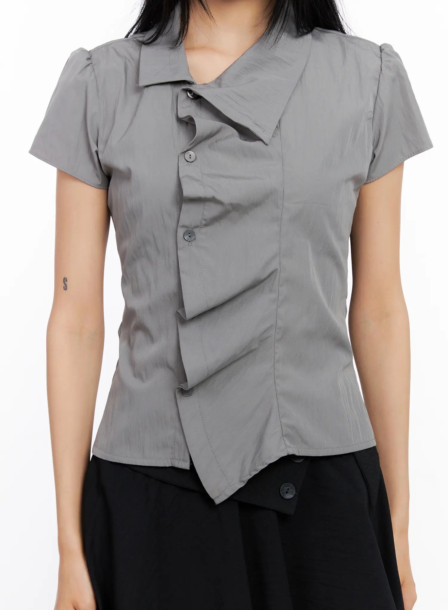 Asymmetric Collar Button-Down Blouse CL530