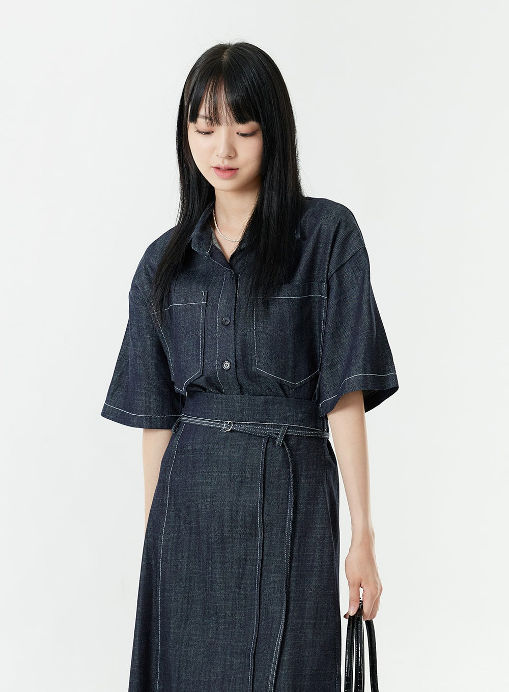 Stitch Denim Set-Up Blouse with Pocket OG23