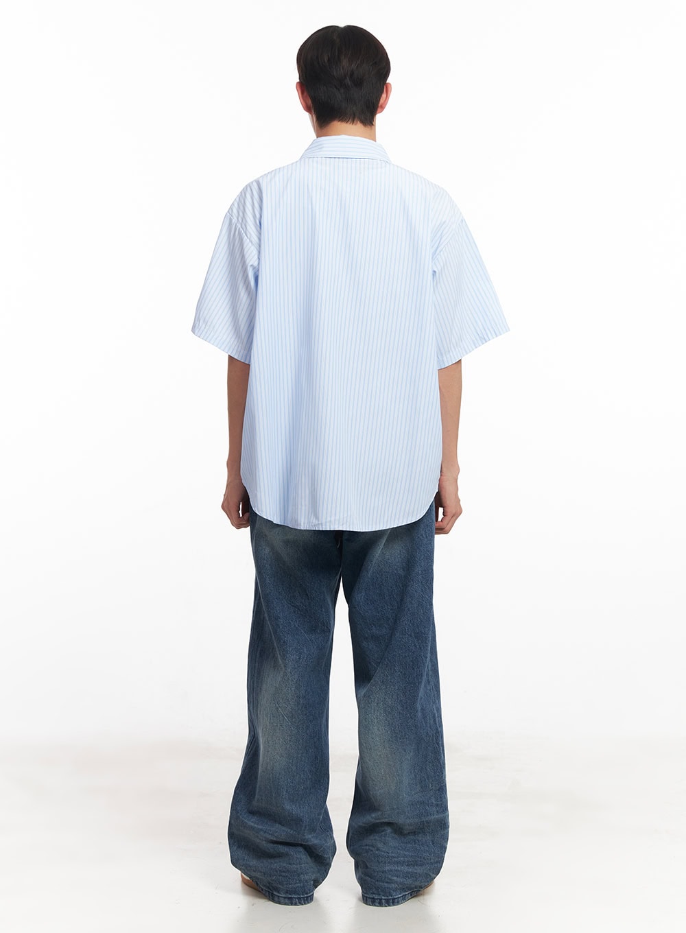 Men's Short Sleeve Buttoned Striped Shirt IA521