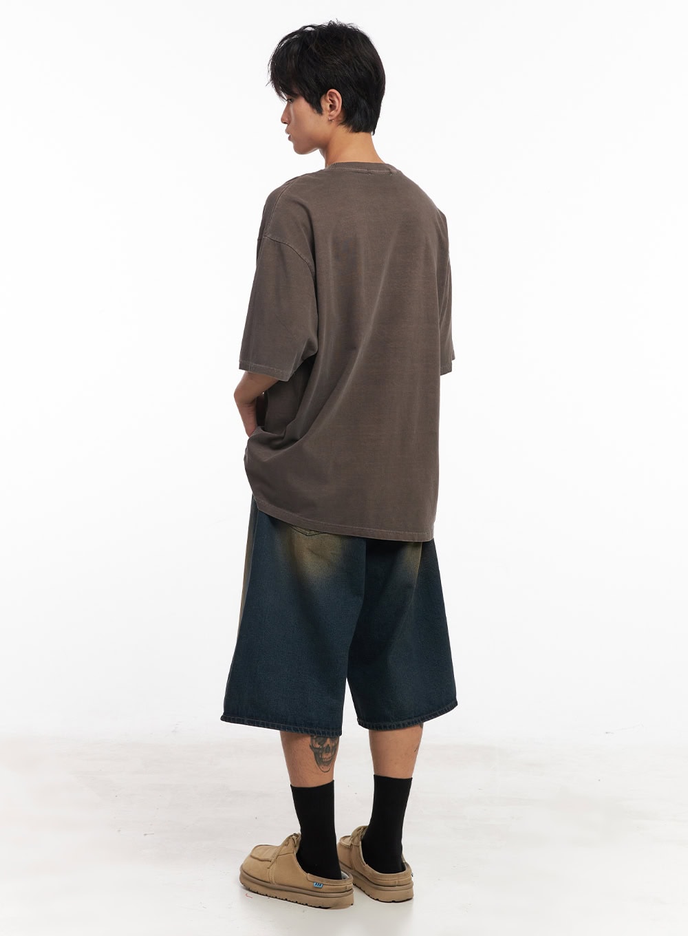 Men's Washed Relaxed-Fit Jorts (Dark blue) IY508