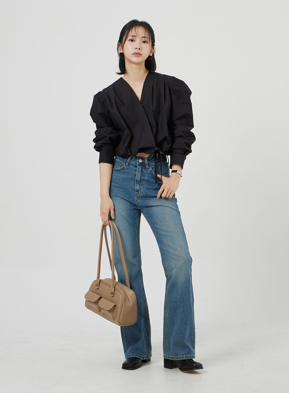 V-Neck Cropped Blouse OM303