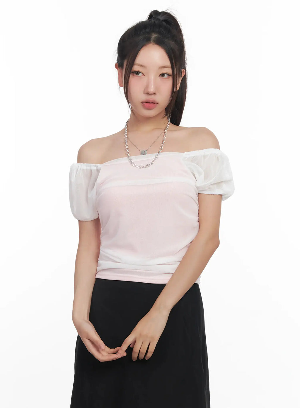 Sheer Puff-Sleeve Crop Top IU509