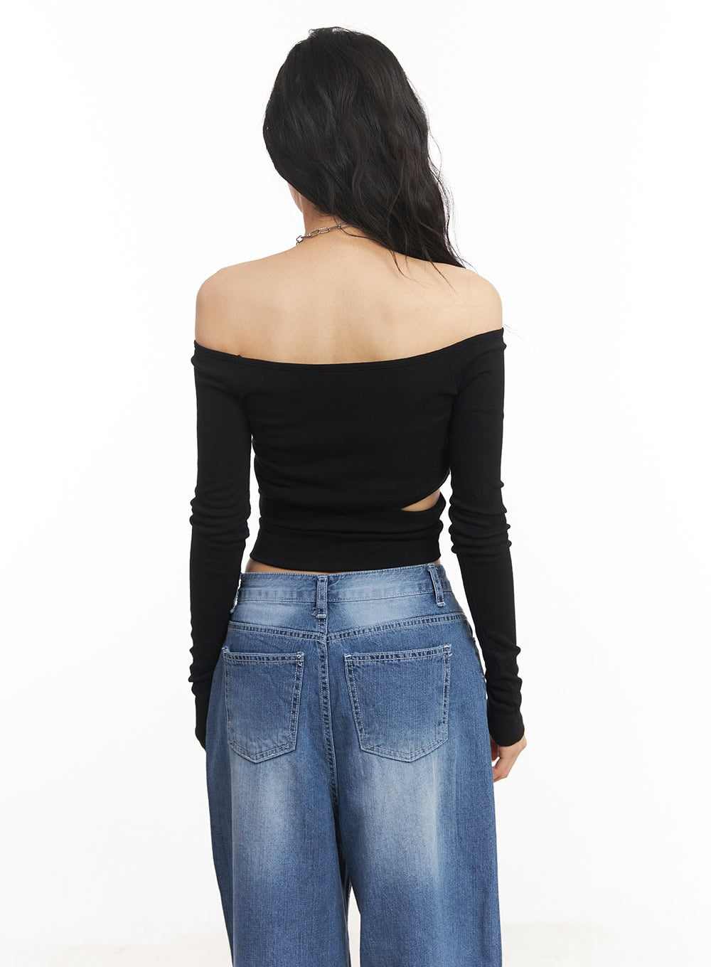 Cut-Out Off-Shoulder Long-Sleeve Crop Top CA504