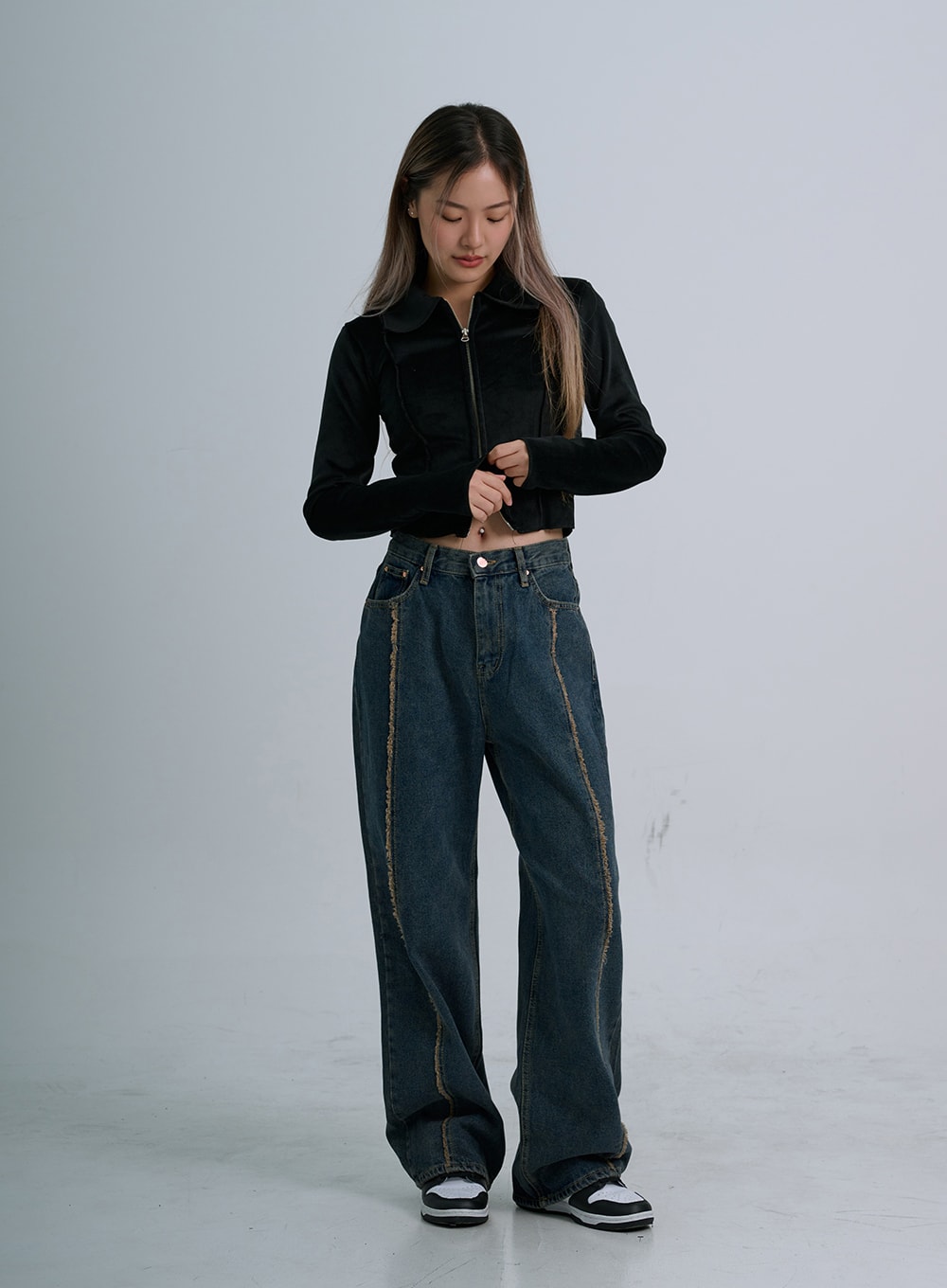 Retro Stitching Wide Denim Pants CO21