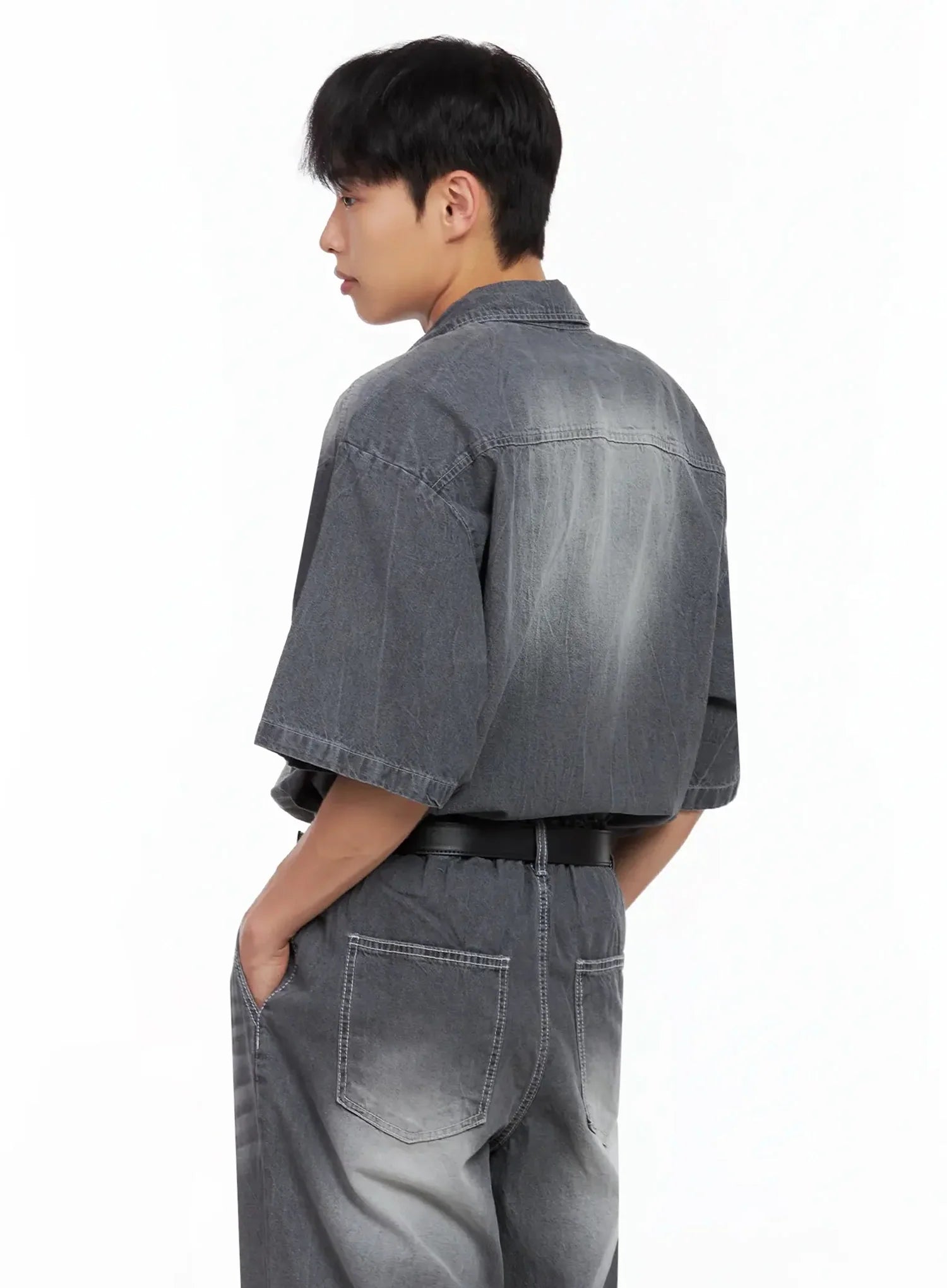 Men's Washed Denim Button-Up Top IL516