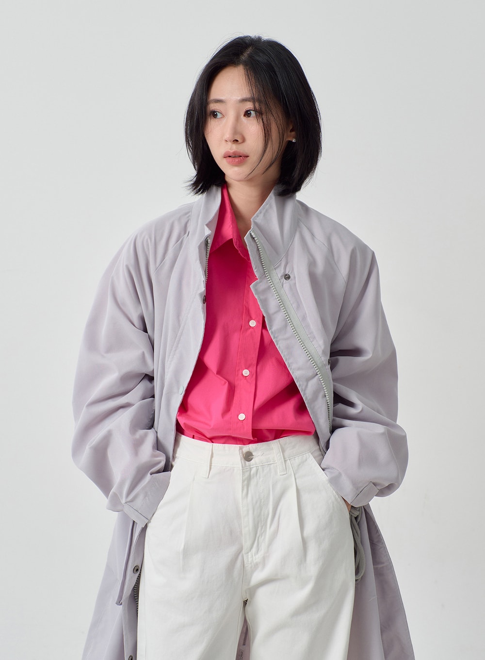 Pocket Oversized Zip-Up Coat OF301