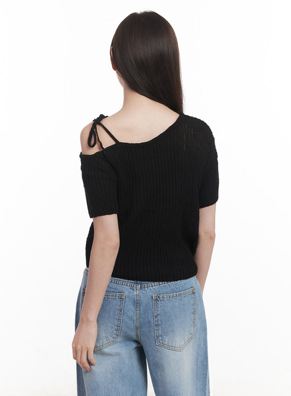 Ribbon One-Shoulder Knit Crop Top IY509
