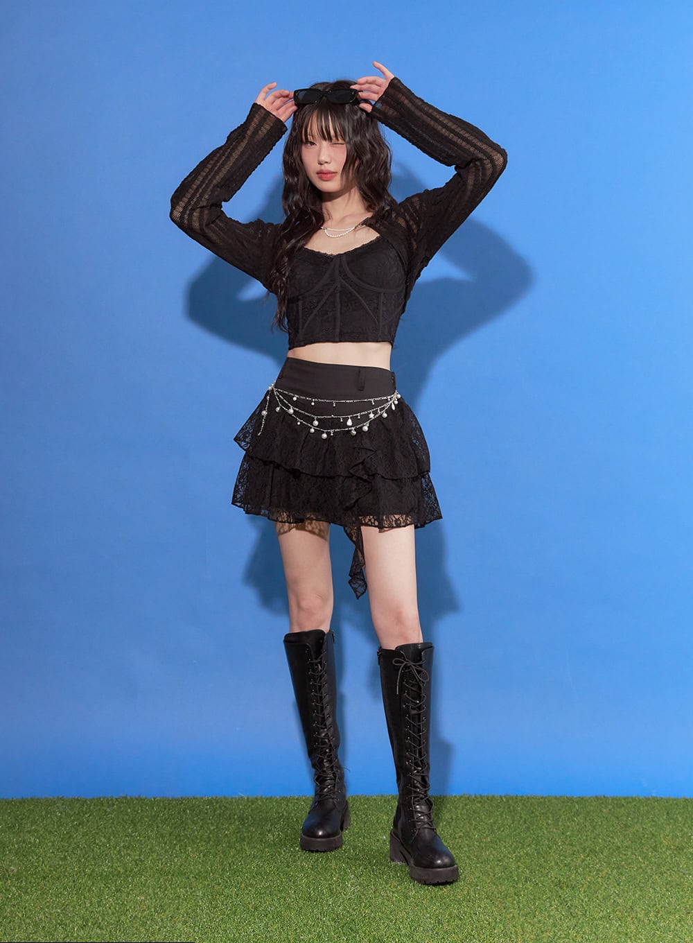 Asymmetric Lace Ruffle Mini Skirt CM519