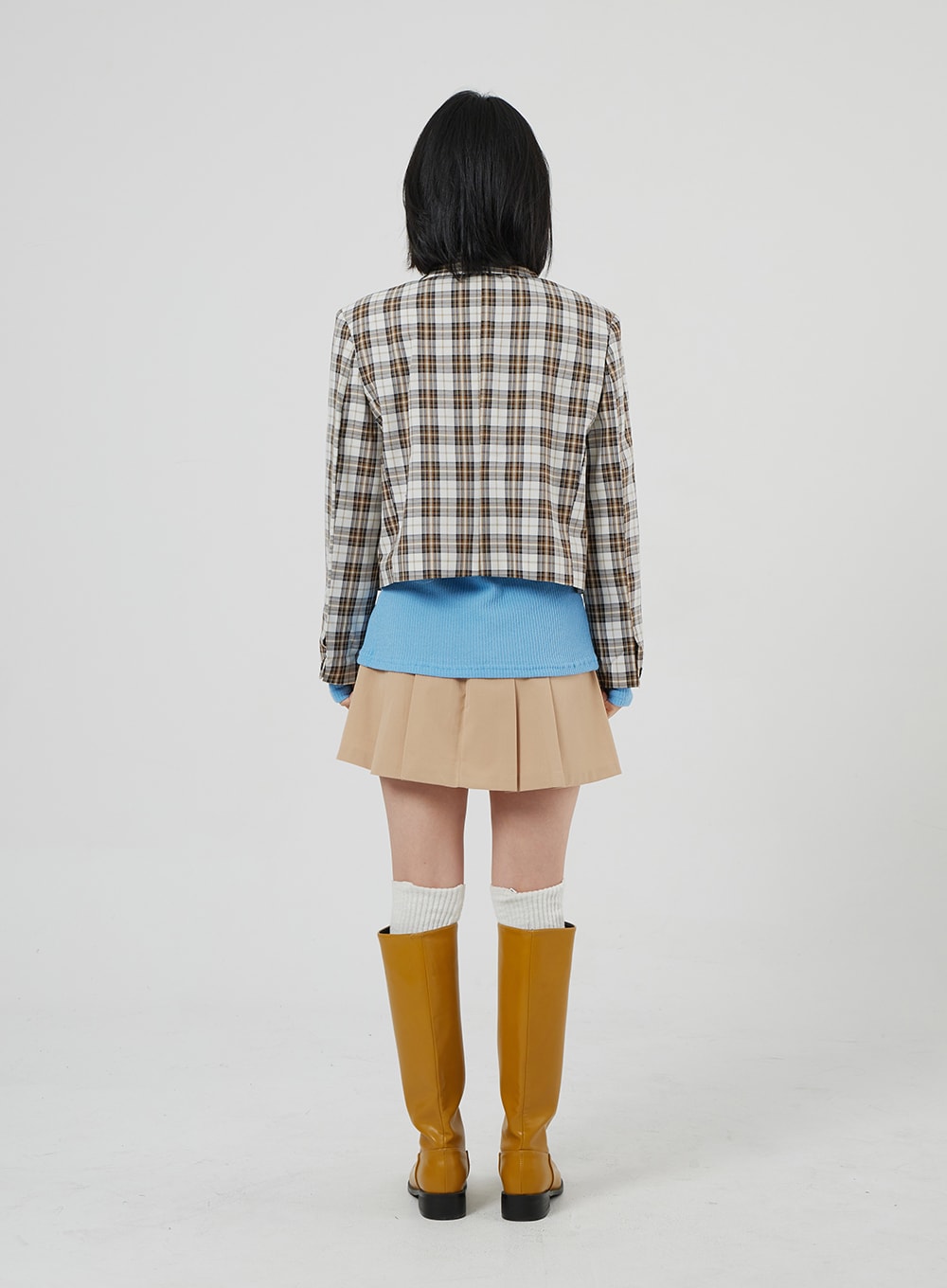 Check Pattern Crop Blazer OF310