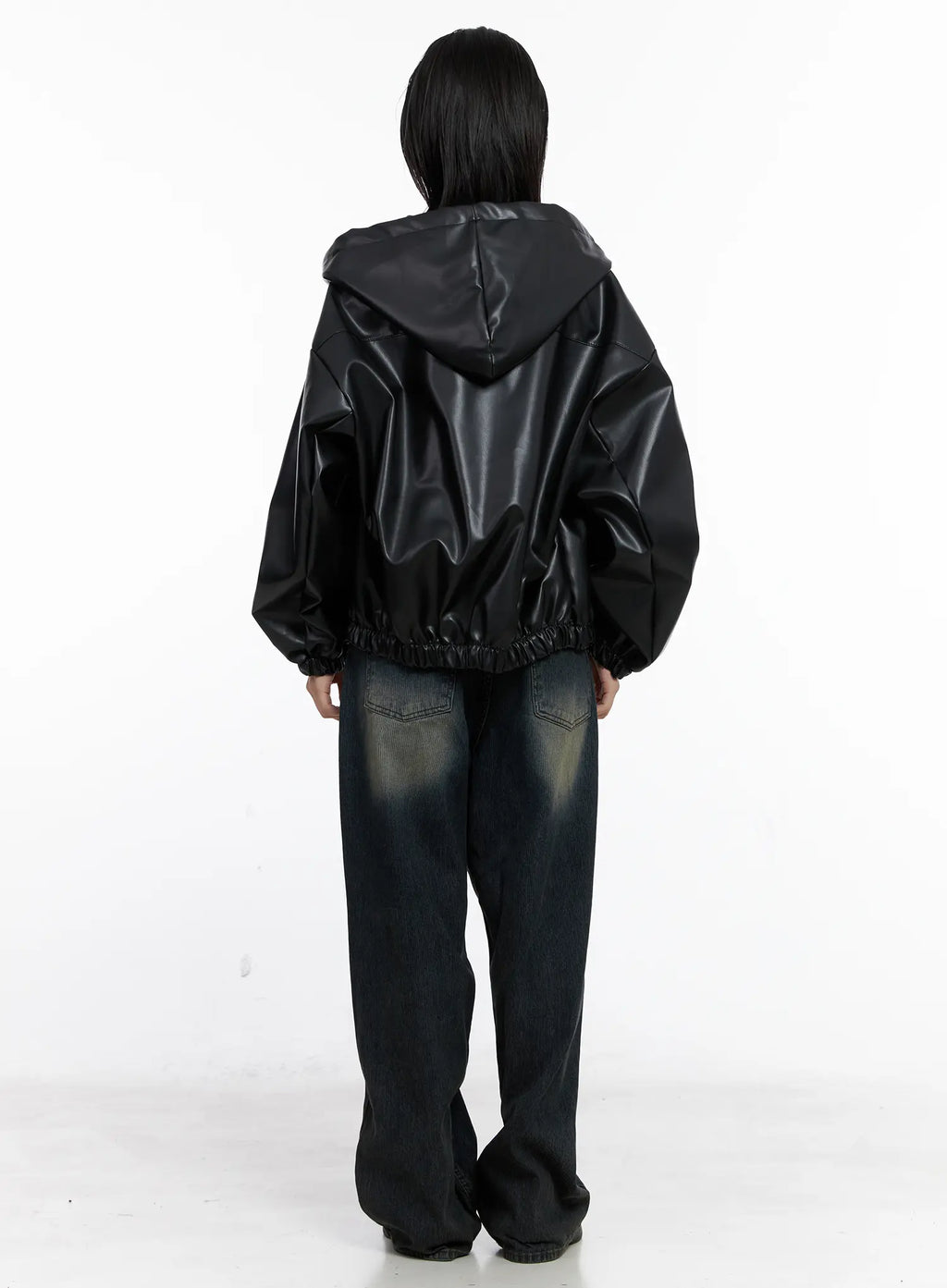 Oversized Hooded Faux Leather Jacket CS510
