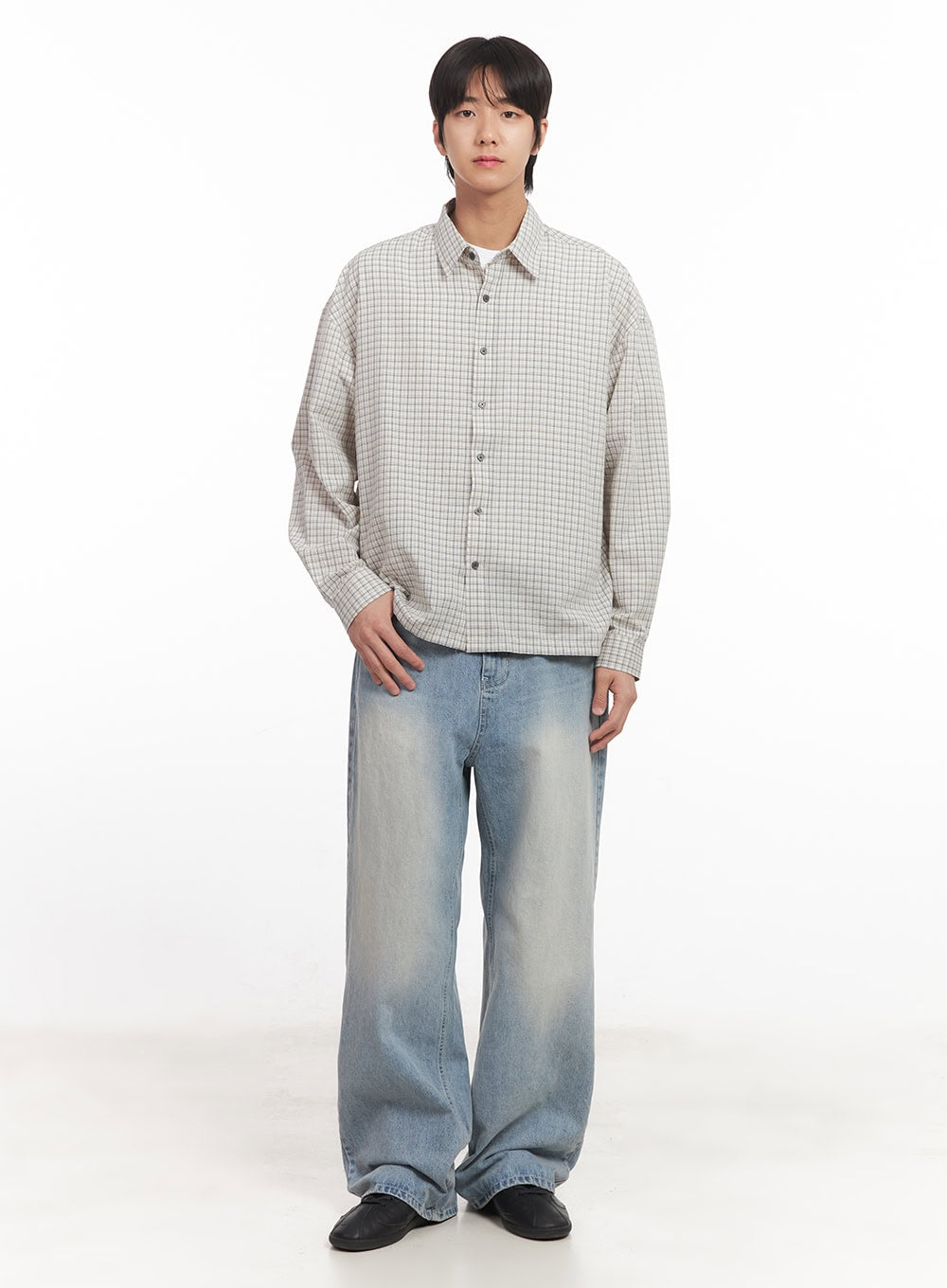 Men's Loose-Fit Checkered Collared Shirt IA510