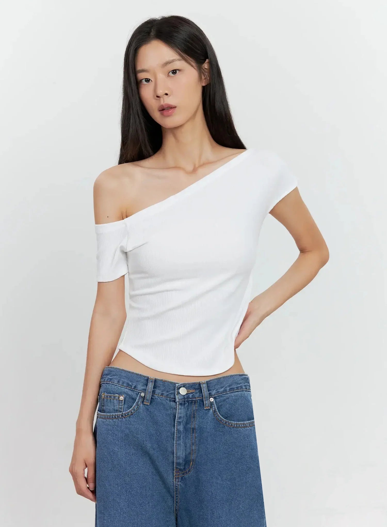 Asymmetric Ribbed Short-Sleeve IL528