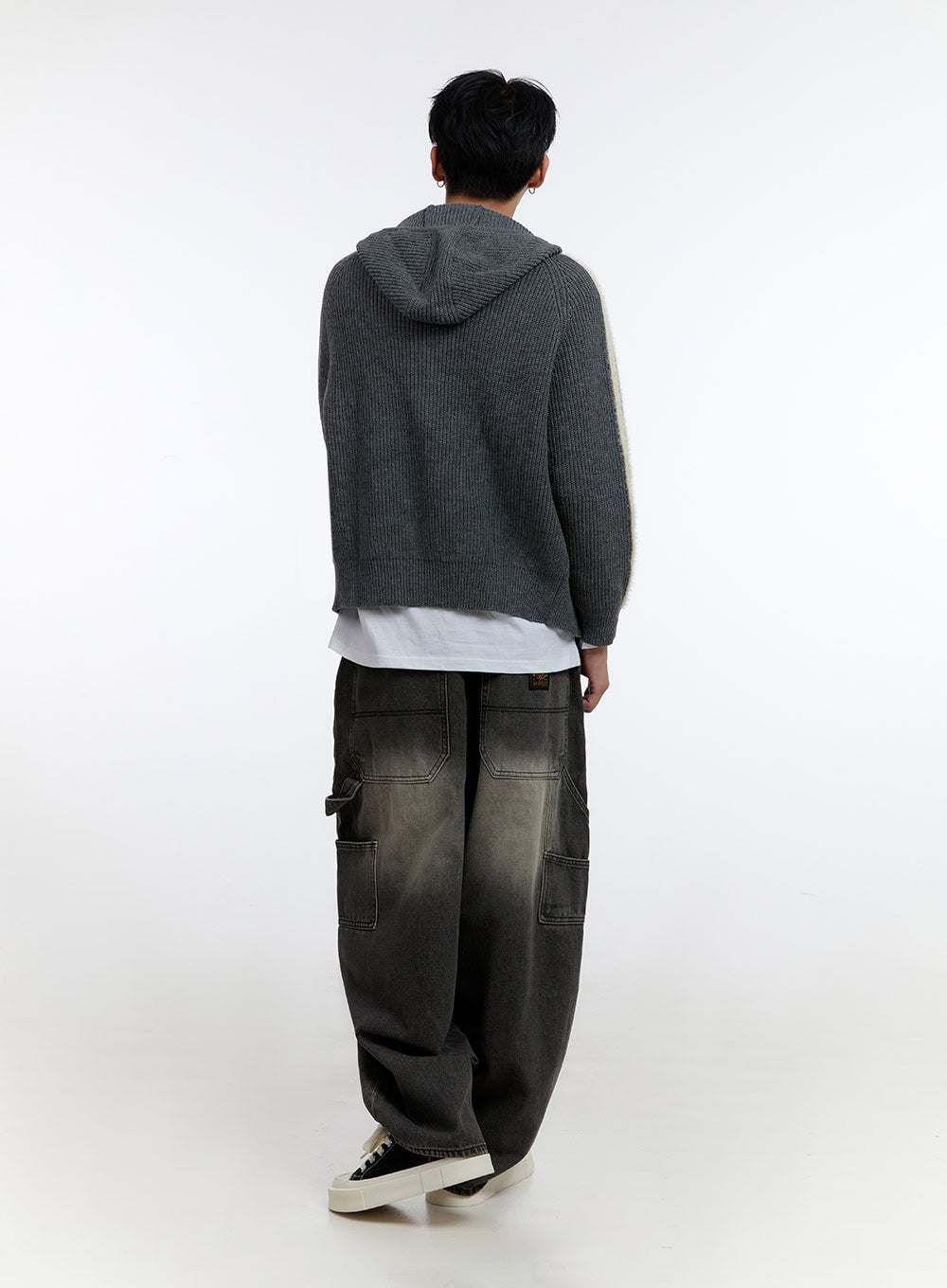 Men's Striped Double Zipper Knit Hoodie IO428