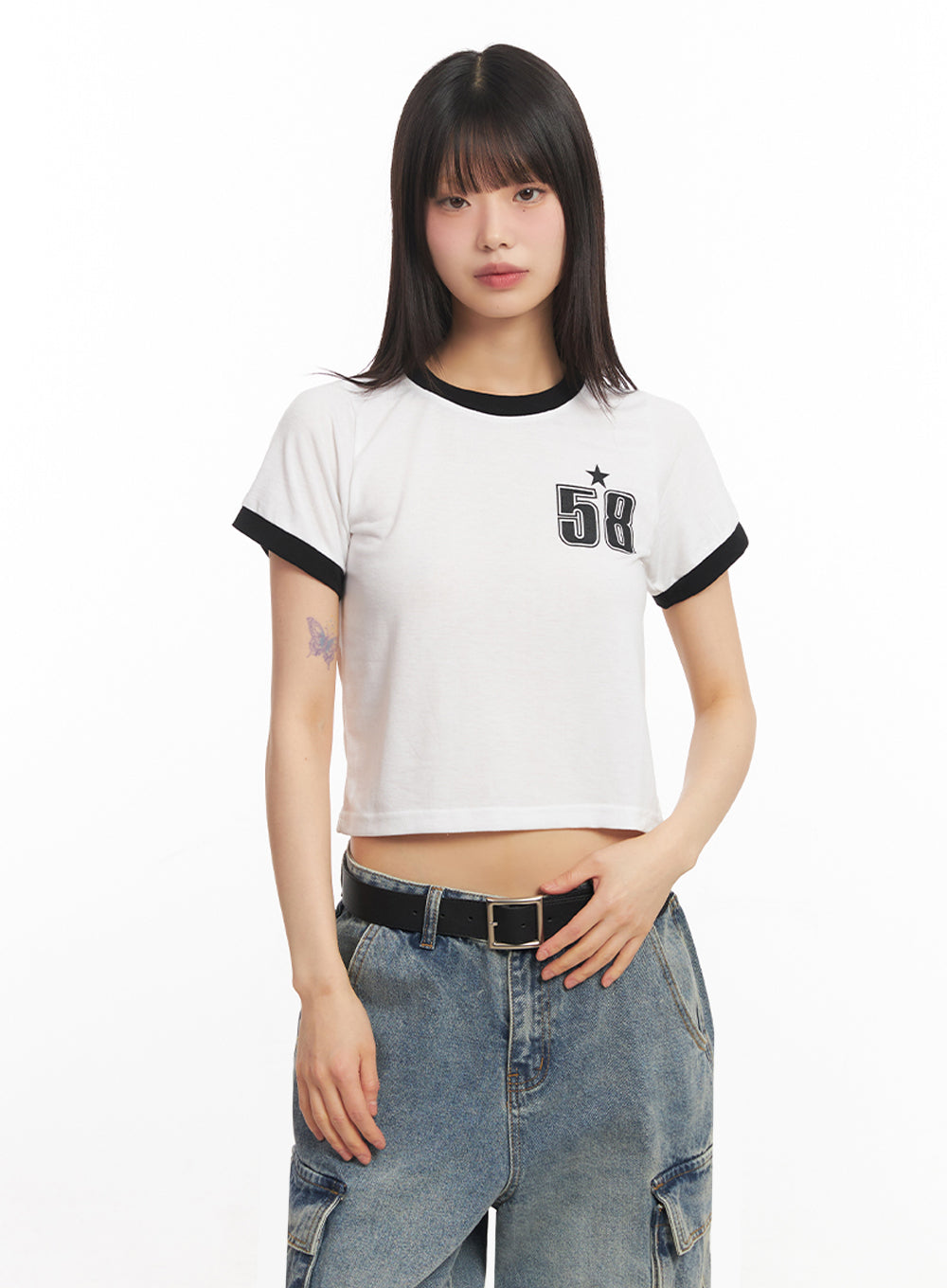 Star Number Graphic Crop Top IY502