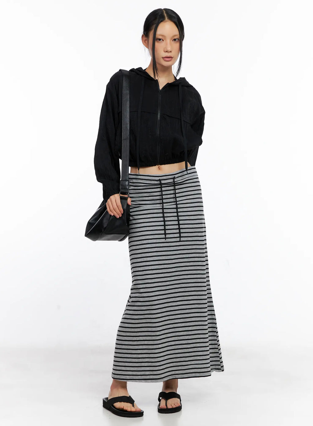 Striped Drawstring Maxi Skirt CL530
