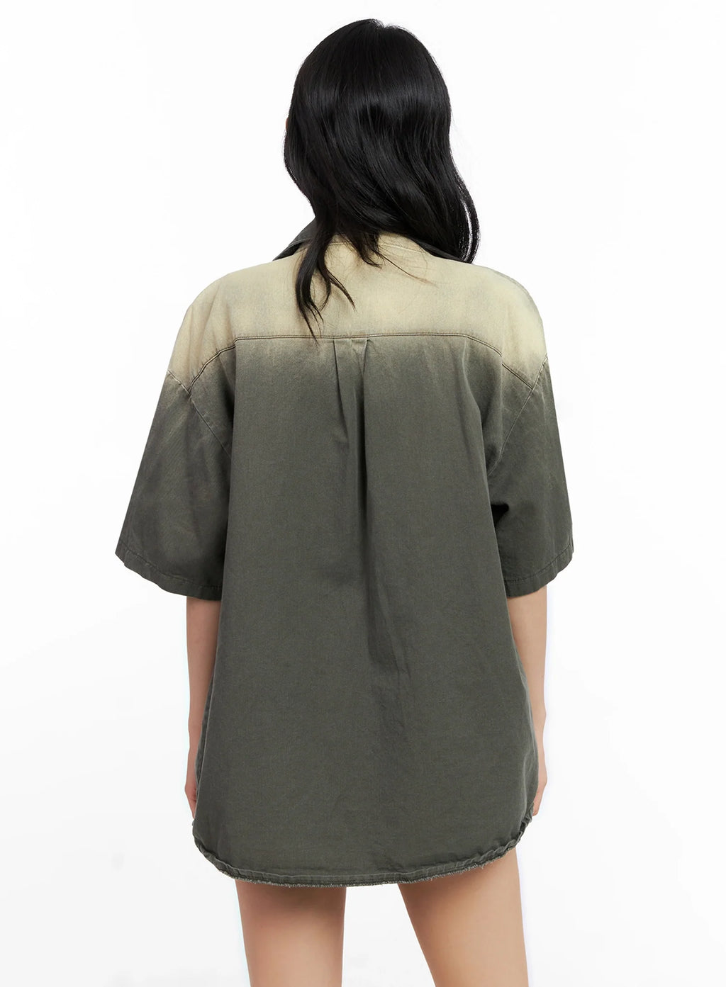 Washed Short-Sleeve Button-Up Shirt IG508