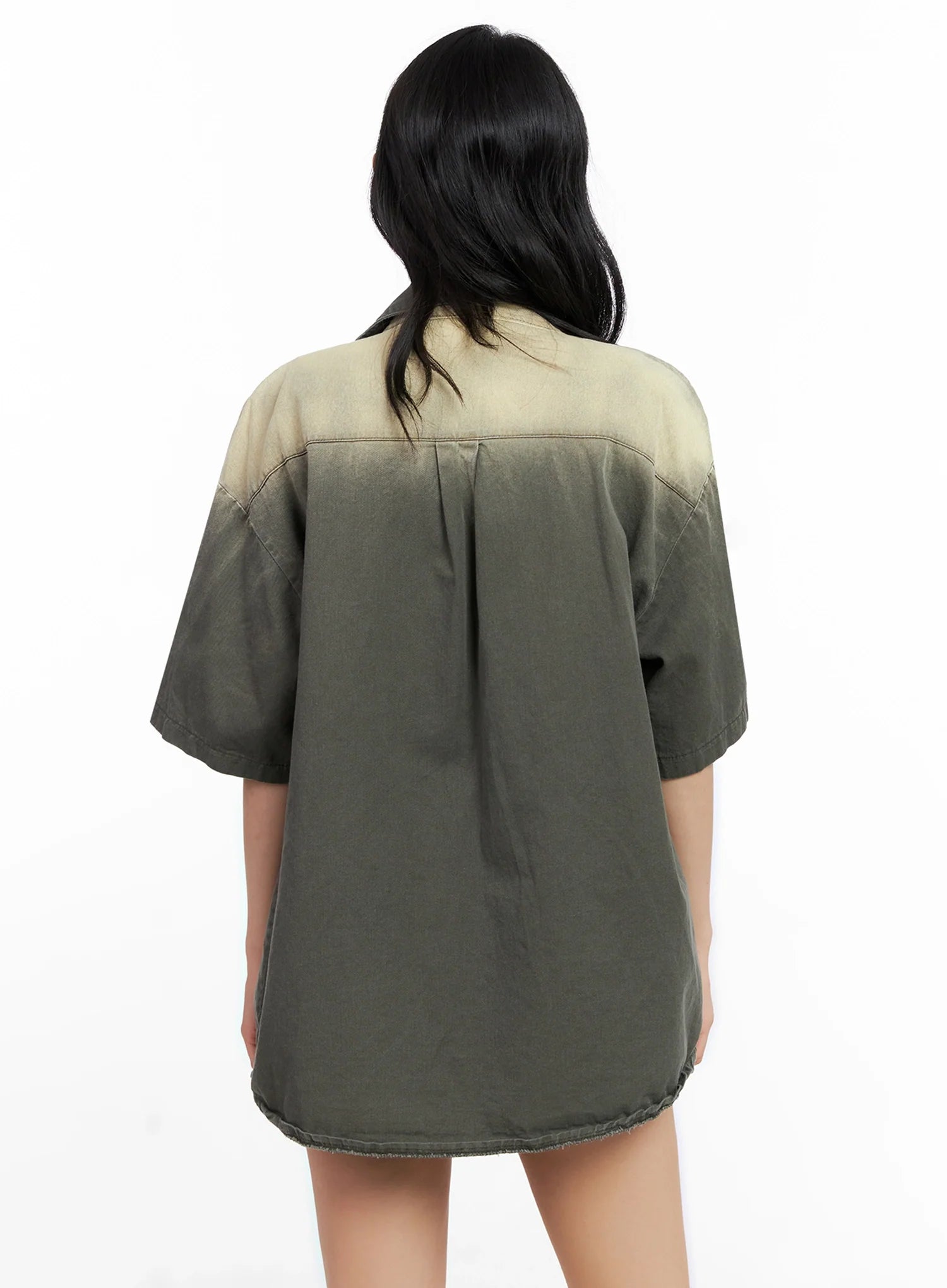 Washed Short-Sleeve Button-Up Shirt IG508