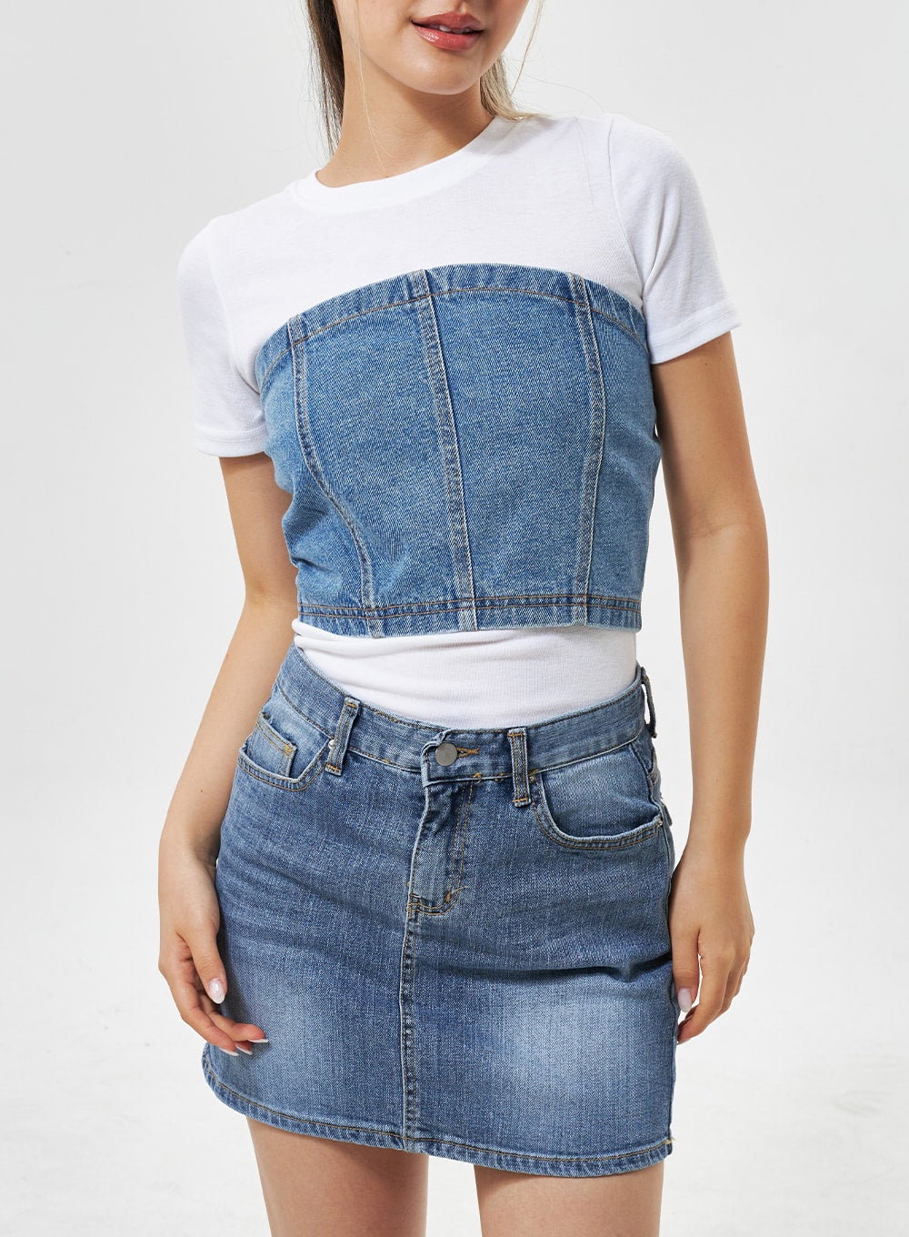 Mid-Wash Denim Mini Skirt CU301