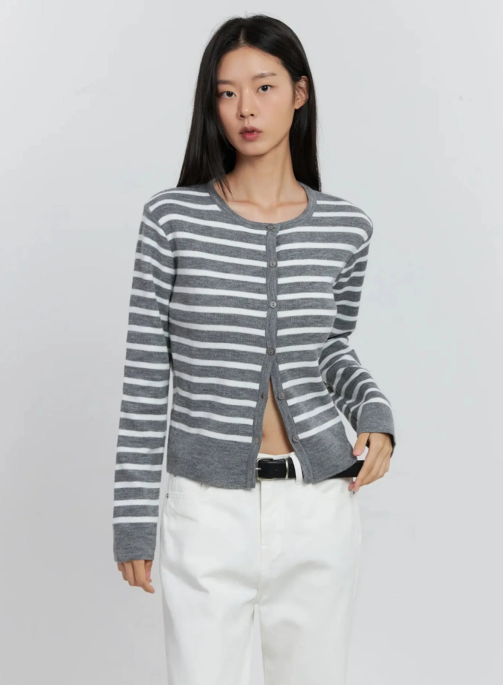 Striped Button-Up Cardigan IS515