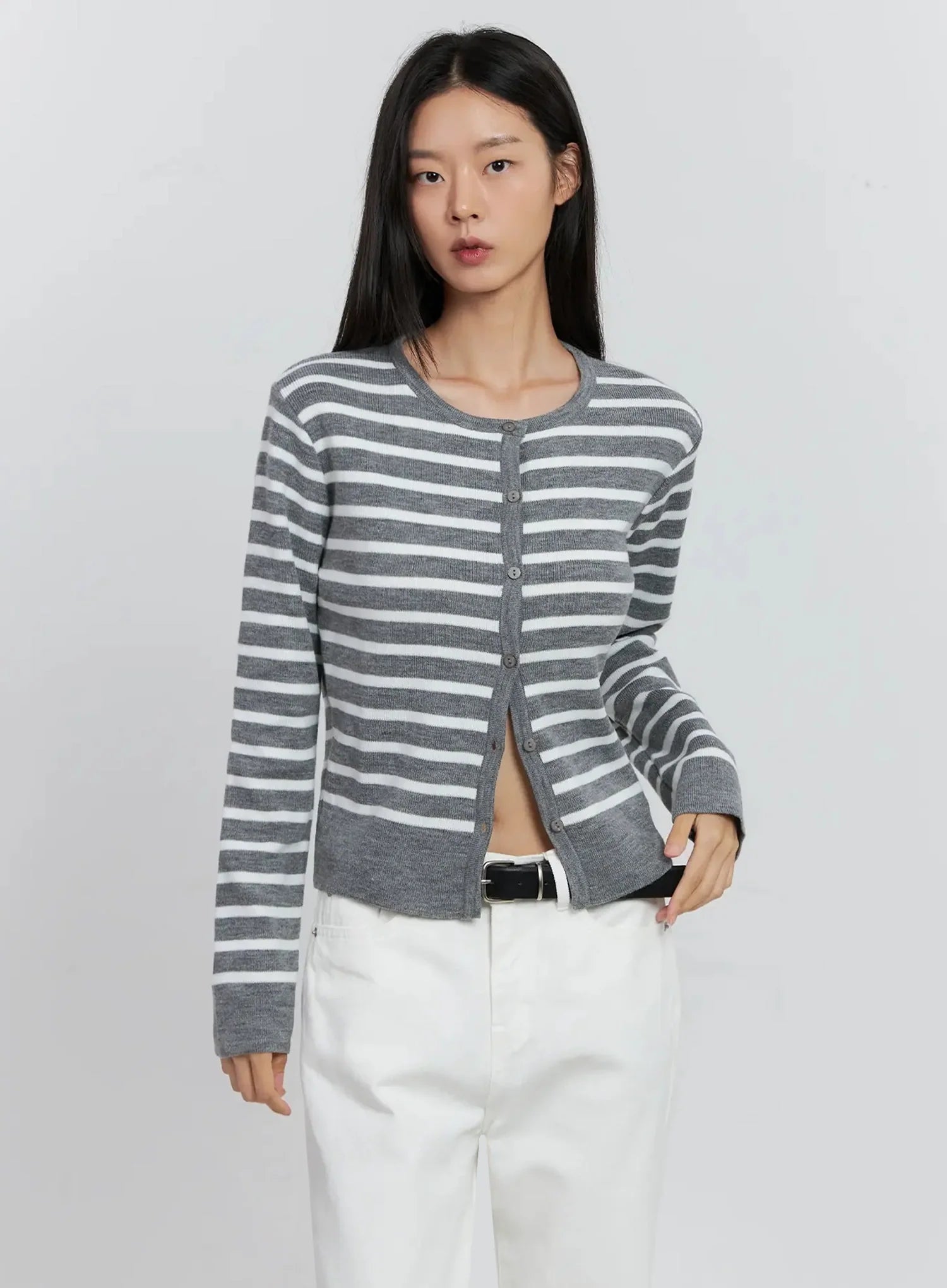 Striped Button-Up Cardigan IS515