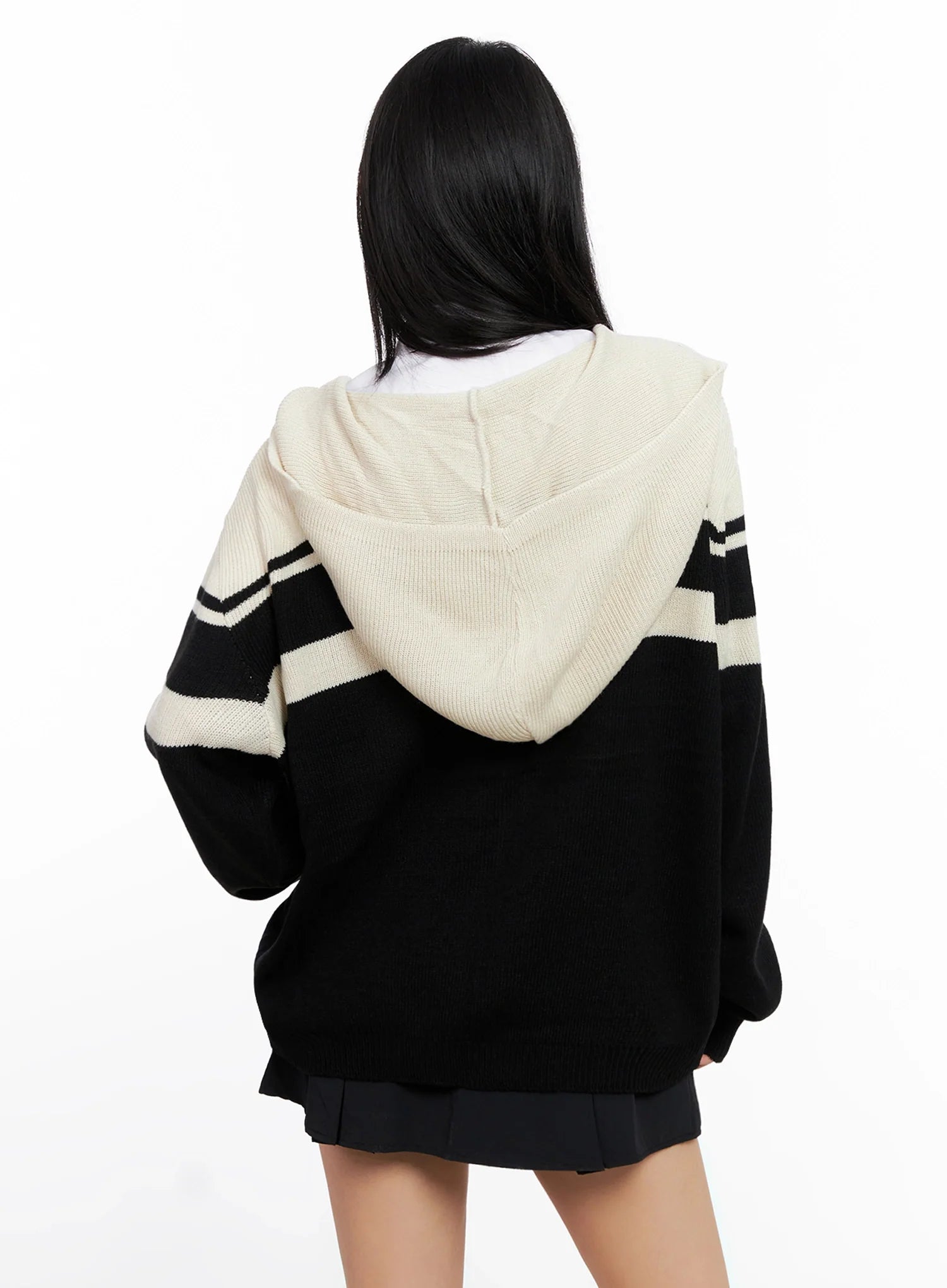 Striped Oversized Zip-Up Knit Hoodie IG508