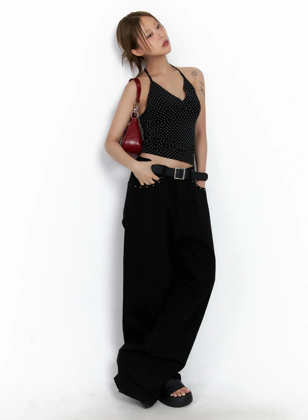 Polka Dot Halter V-Neck Sleeveless Top CL511