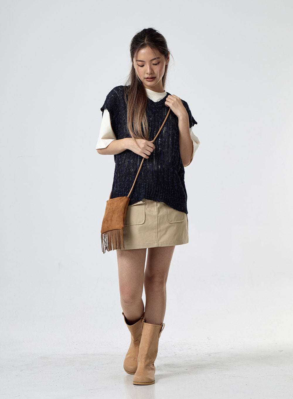 V-Neck Mesh Knitted Vest CG24