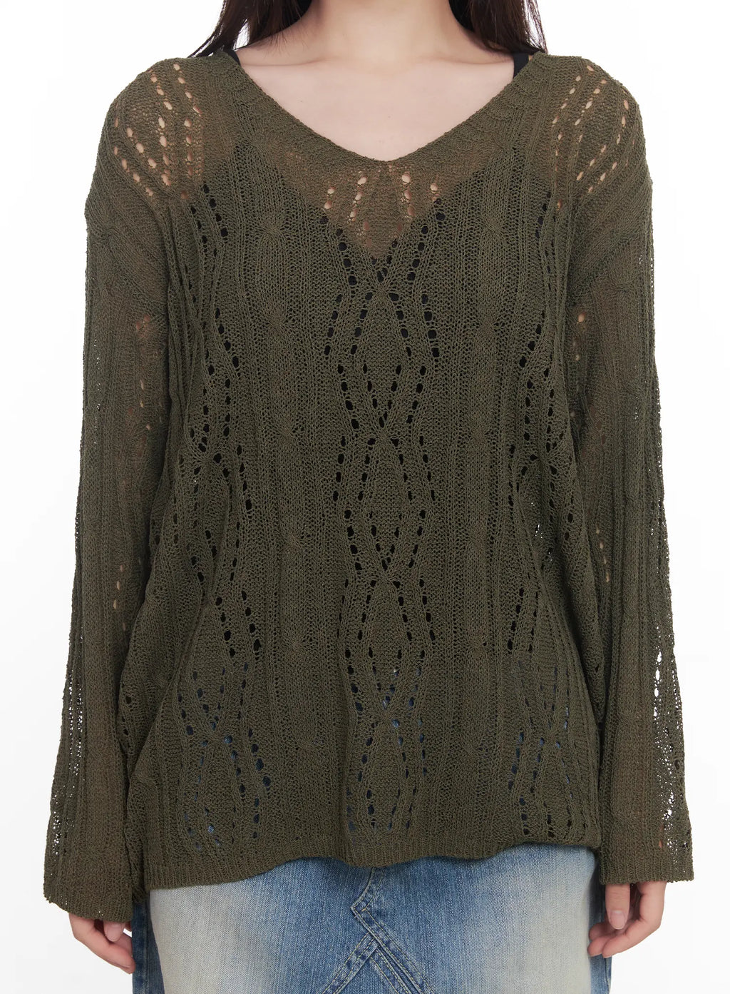 Criss-Cross Sheer V-Neck Sweater CU516