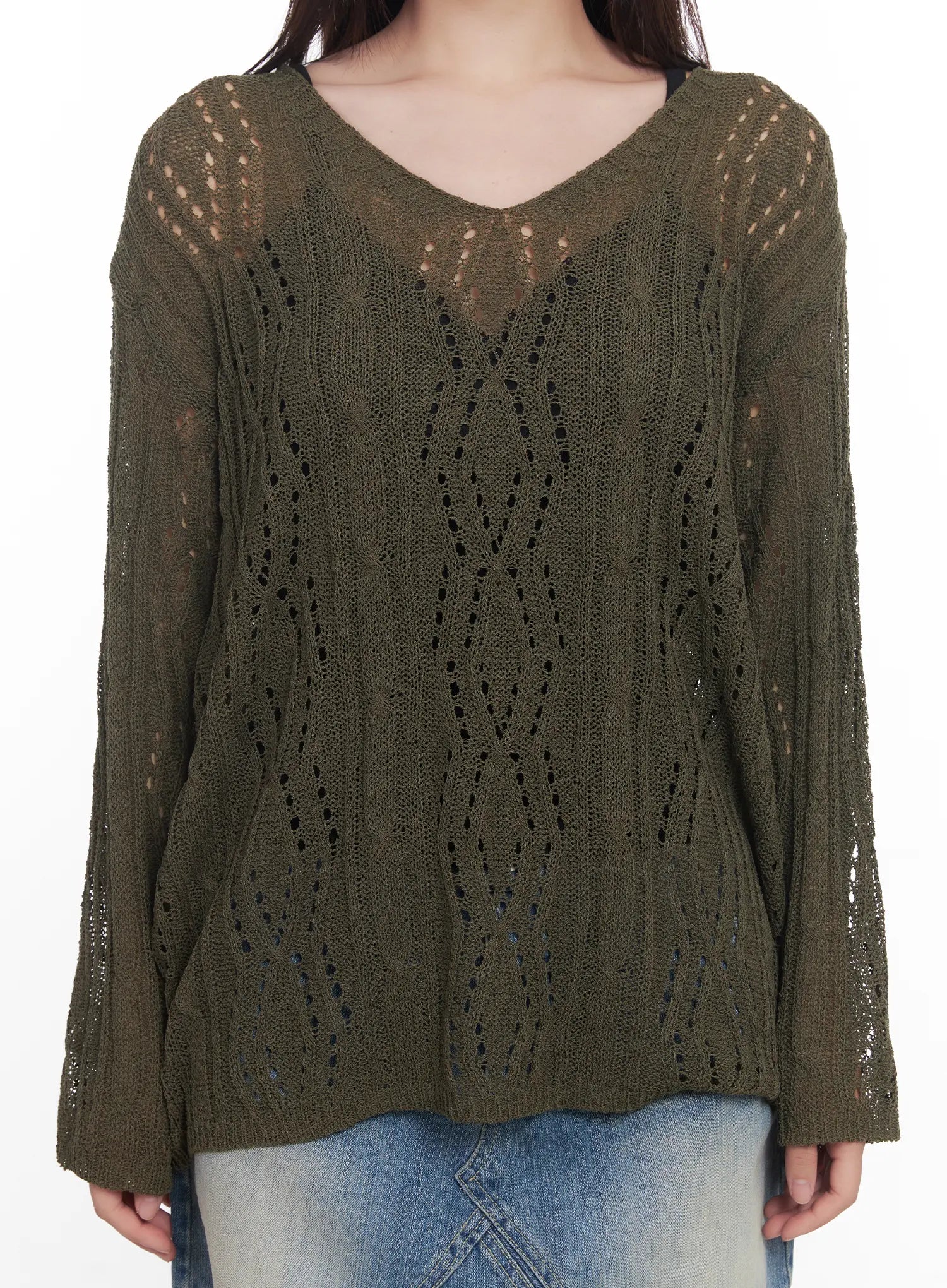 Criss-Cross Sheer V-Neck Sweater CU516