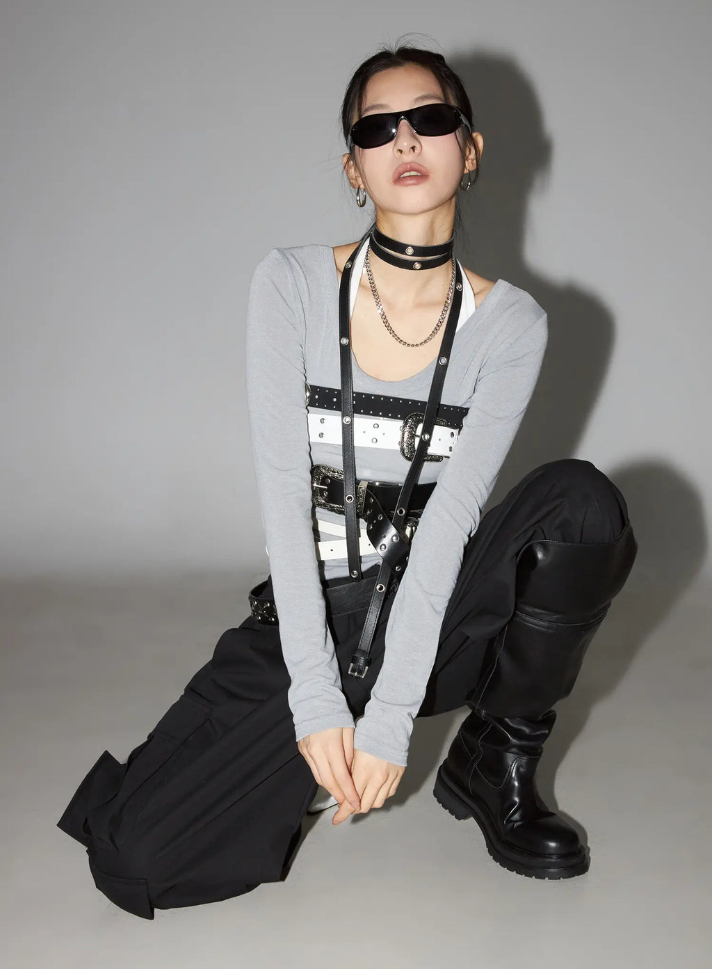 Grey Long Sleeve Bodysuit CC1109