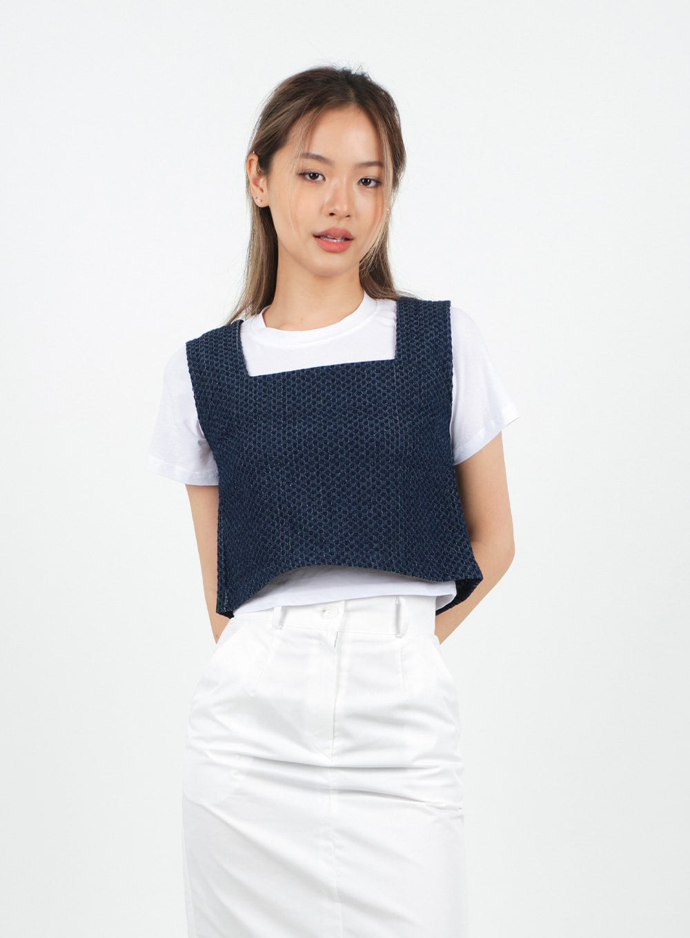 Sqaure Neck Cropped Denim Tank Top CA26