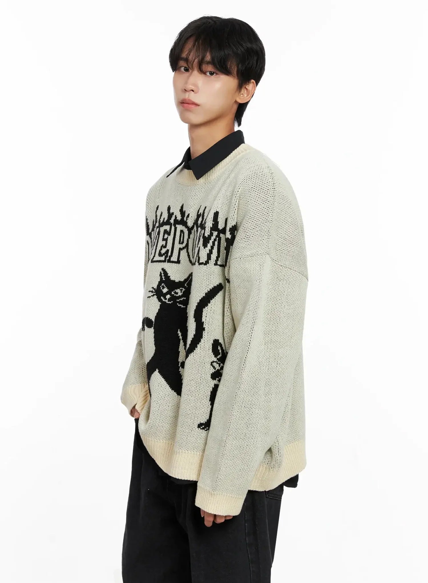 Men's Oversized Graphic Knit Sweater IO517
