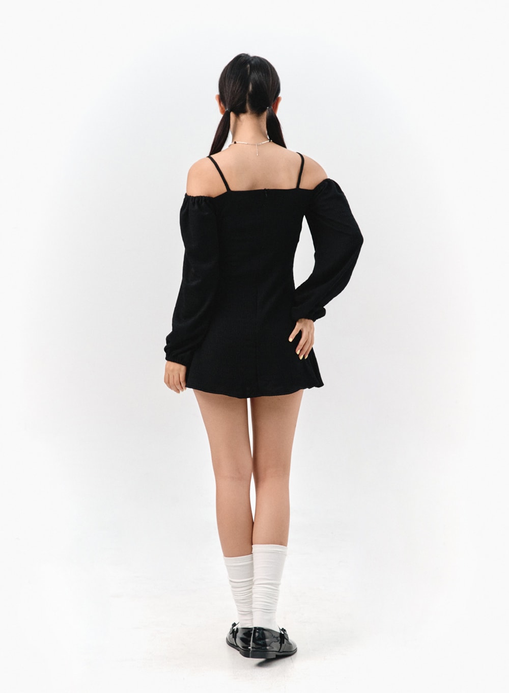 Off-Shoulder Shirred Mini Dress IS301